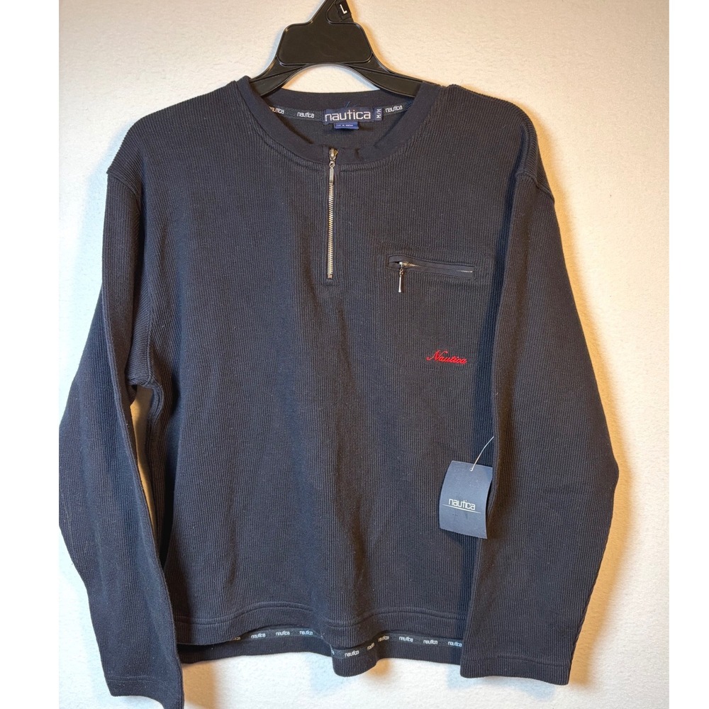 Nautica Ribbed Pullover Women Medium Navy NEW Quarter Zip Long Sleeve Pocket